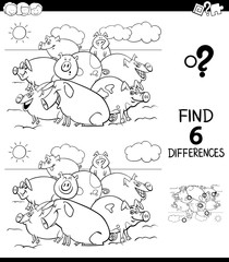 differences color book with pigs animal characters
