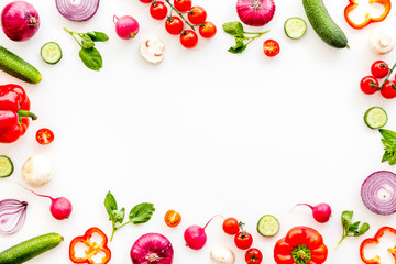 colorful vegetables frame for cooking design on white background top view mockup