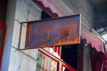 copper hanging blank signboard with wall hanging. old copper empty signboard. square signage 3d rendering mockup