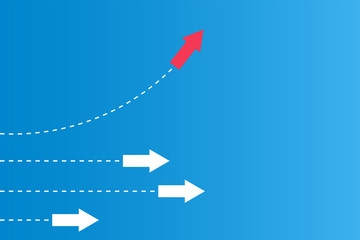 Have leadership or different concepts with directions Arrow Red and white paper and route lines on a blue background