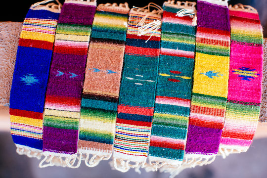 Close up view of colorful wrist bands, Mexico