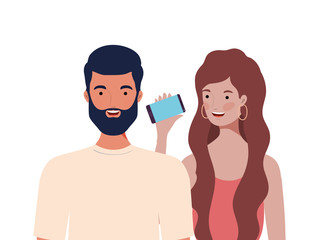 couple of people smiling on white background