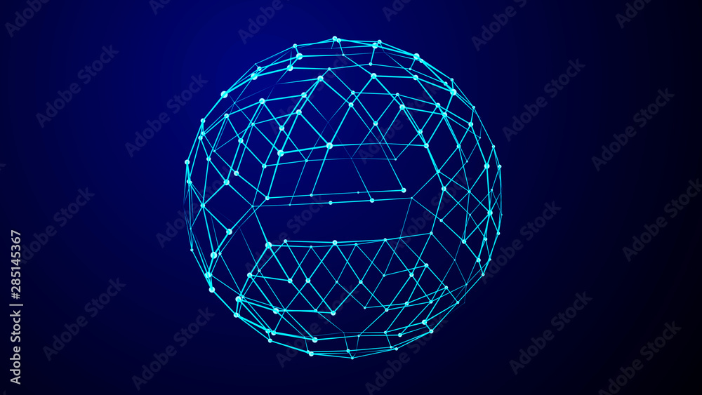 Aufkleber Sphere with dot and lines. Network connections. Science and technology. 3D