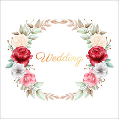 Romantic floral wreath with beatiful flowers decoration for wedding or greeting cards