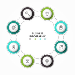 Vector infographic design template. Business concept with 8 options, parts, steps or processes. Can be used for workflow layout, diagram, number options, web design. Data visualization.