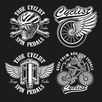 Set of vintage black and white logos for bicycle theme
