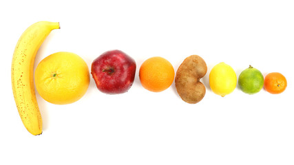 set of different fruits on white background
