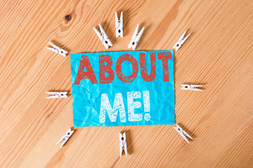 Word writing text About Me. Business photo showcasing telling someone list of your good and bad...