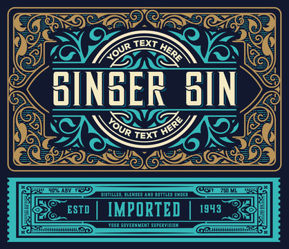 Antique label with floral details