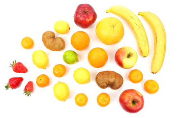 large assortment of fruit on white background