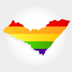 Fototapeta premium Rainbow flag in contour of Alagoas. Lgbt flag in contour of Alagoas with light grey background. Brazilian state. Northeast of Brazil.