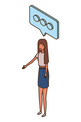 woman standing with speech bubble on white background