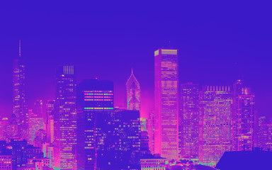 Fototapeta na wymiar Downtown chicago cityscape skyscrapers skyline at night funky gradient