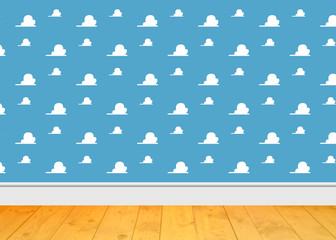 Background Room Kids - Clouds blue Room and wooden floor 