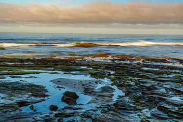 Good Morning!! Crystal Cove State Park. Lovely walk with gorgeous light, clouds, rocks formations, and ocean view