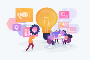 Business idea generation. Marketing strategies, investment opportunities discussion. Start up launching, business success, brainstorm meeting concept. Vector isolated concept creative illustration