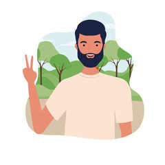 young man with landscape background