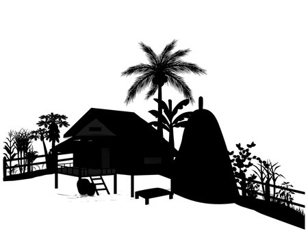 black silhouette house palm trees landscape clip art preview