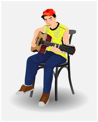 one man with yellow cloth play guitar vector design
