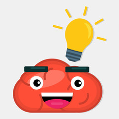 human brain cartoon with light bulb for idea concept vector illustration 