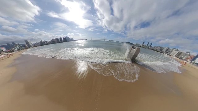 Wave of Cloudy Morning Summer Gwangalli Beach, Busan, South Korea, Asia