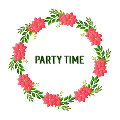 Graphic of green leaves and flower frame, for party time greeting card design. Vector