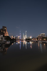Fototapeta na wymiar Cityscape and city skyline at night in Shanghai China.