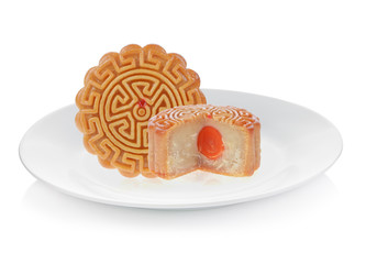 mooncake isolated on white plate