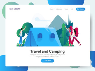 Landing page template of Travel and Camping Illustration Concept. Modern design concept of web page design for website and mobile website.Vector illustration EPS 10