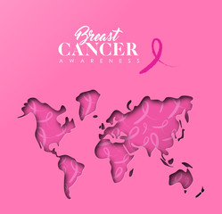 Breast Cancer awareness pink papercut world map