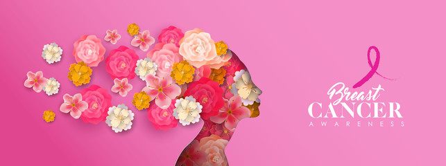 Breast cancer awareness papercut woman flower head