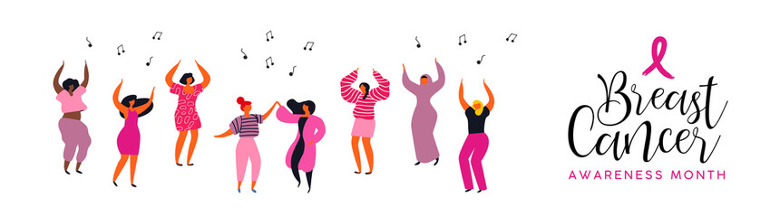 Breast cancer awareness banner of diverse women