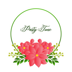 Line art on white backdrop, with wreath frame, for modern party time greeting card. Vector