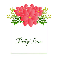 Line art on white backdrop, with wreath frame, for modern party time greeting card. Vector