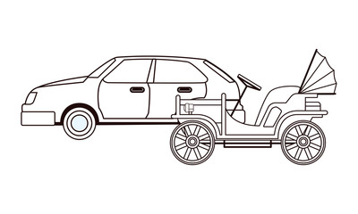 Vintage and classic with modern cars vehicles in black and white