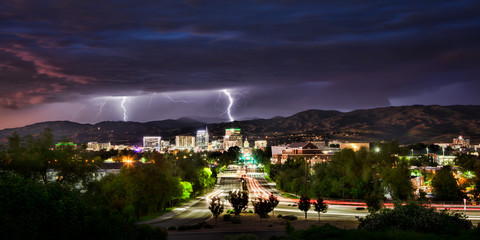 Lightning over Boise Idaho at night 