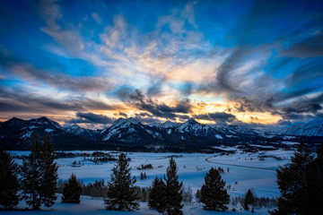 sunset over the sawtooth mountain range in central Idaho