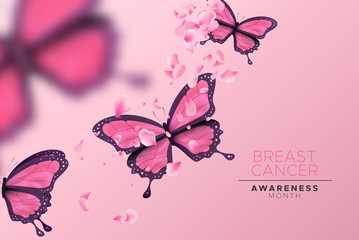 Breast Cancer awareness card pink butterfly flower
