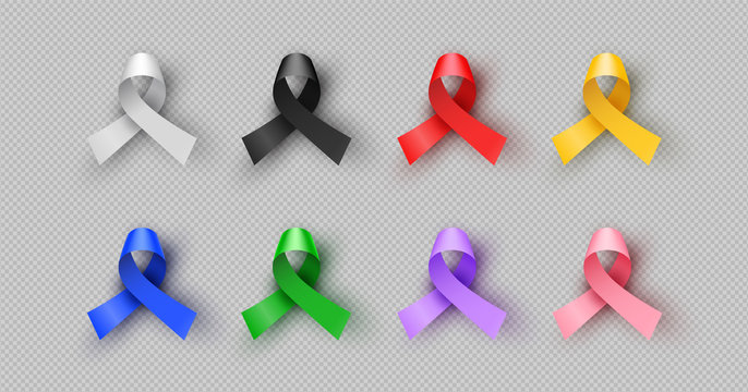 Colorful 3d cancer awareness ribbon isolated set