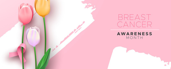 Breast cancer awareness pink ribbon tulip flower