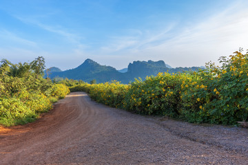 Mountain landscape for tourists to travel on a high mountain adventure.