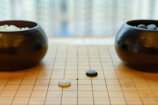 black and white go on a board horizontal composition