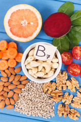 Nutritious products containing vitamin B7 and dietary fiber, healthy nutrition