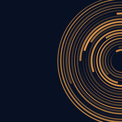 Abstract template orange lines bright circles pattern on dark background. 