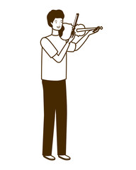 silhouette of man with fiddle on white background