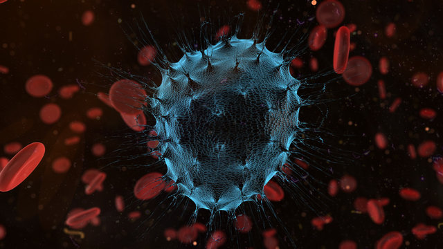 Cancer t cell lymphocytes in human body under an electron microscope - 3D render