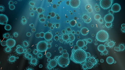 Virus cell related to herpes, polio and rabies - 3D render
