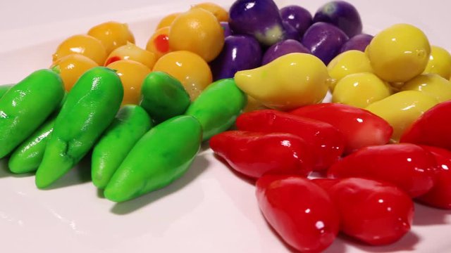 Colourful Luk chup look choop tadeonal Thai desert sweets candy creative variety 