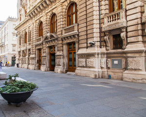 Trieste, Italy, August 5, 2019. architectural ensemble of picturesque street in the historical part...
