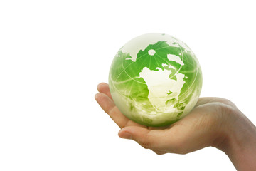 Globe ,earth in hand, holding our planet  glowing. Earth image provided by Nasa